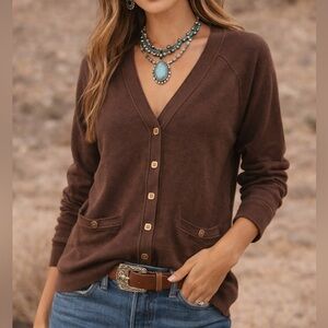 Vintage Brown Button-Up Cardigan Gold Button Detail Size L